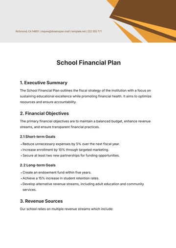 Free School Financial Plan Template to Edit Online