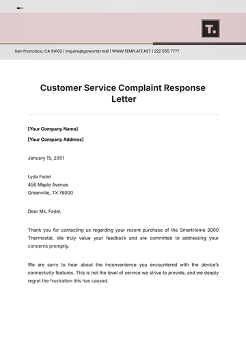 Free Customer Service Complaint Response Letter Template to Edit Online