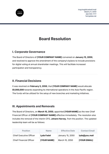Free Board Resolution Template to Edit Online