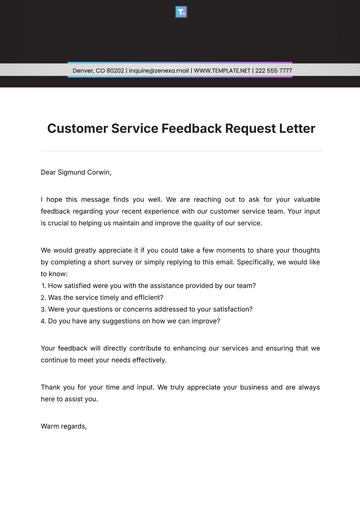Free Customer Service Feedback Request Letter Template to Edit Online