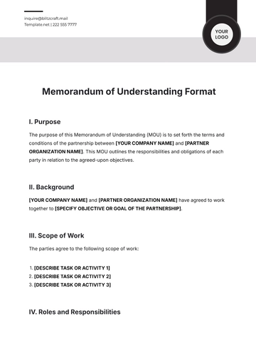 Free Memorandum of Understanding Format Template to Edit Online