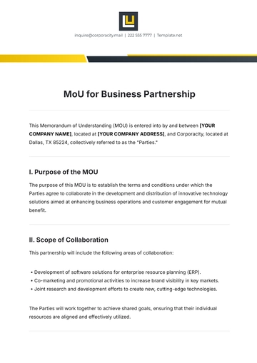 Free MoU Template for Business Partnership to Edit Online