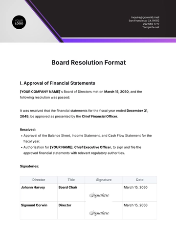 Free Board Resolution Format Template to Edit Online