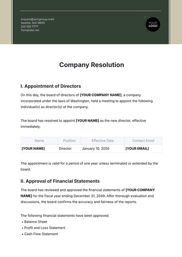 Free Company Resolution Template to Edit Online