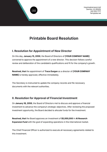 Free Printable Board Resolution Template to Edit Online
