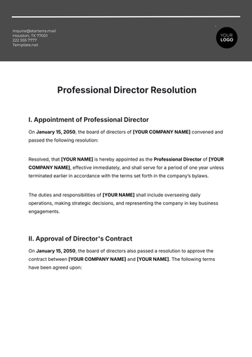Free Professional Director Resolution Template to Edit Online