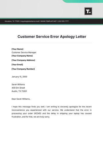 Free Customer Service Error Apology Letter Template to Edit Online