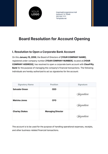 Free Board Resolution for Account Opening Template to Edit Online
