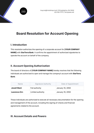 Free Board Resolution for Authorized Signatory Template to Edit Online