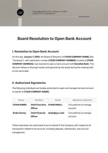 Free Board Resolution to Open Bank Account Template to Edit Online