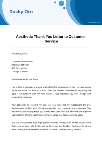 Free Aesthetic Thank You Letter to Customer Service Template to Edit Online