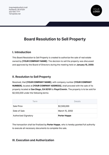Free Board Resolution to Sell Property Template to Edit Online