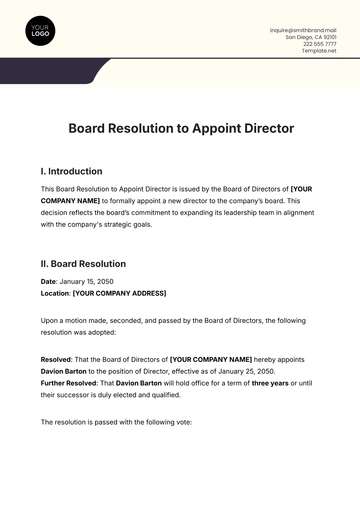 Free Board Resolution to Appoint Director Template to Edit Online