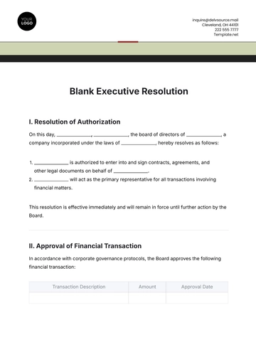 Free Blank Executive Resolution Template to Edit Online