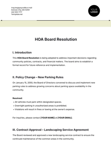 Free HOA Board Resolution Template to Edit Online
