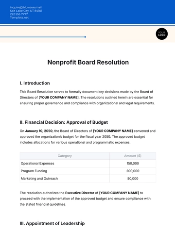 Free Nonprofit Board Resolution Template to Edit Online