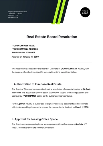 Free Real Estate Board Resolution Template