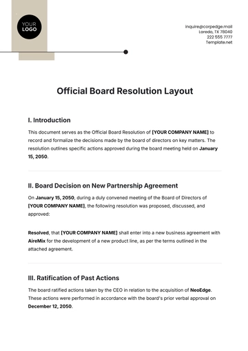 Free Official Board Resolution Layout Template to Edit Online