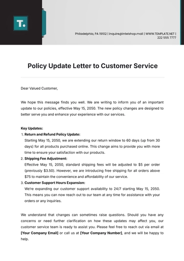 Free Policy Update Letter to Customer Service Template to Edit Online