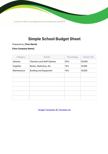 Free Simple School Budget Sheet Template to Edit Online