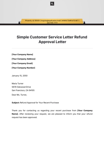 Free Simple Customer Service Letter Refund Approval Letter Template to Edit Online