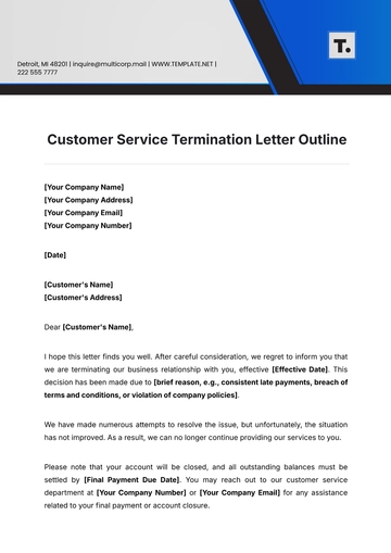 Free Customer Service Termination Letter Outline Template to Edit Online