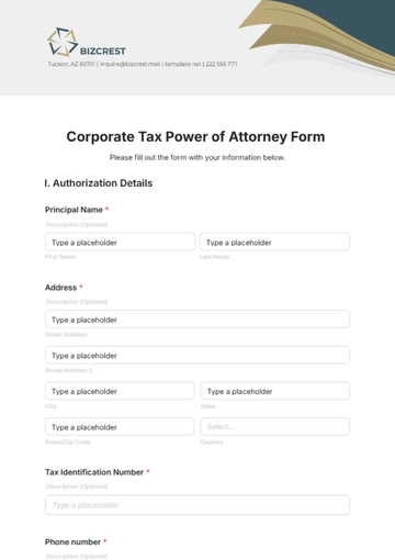Free Corporate Tax Power of Attorney Form Template to Edit Online