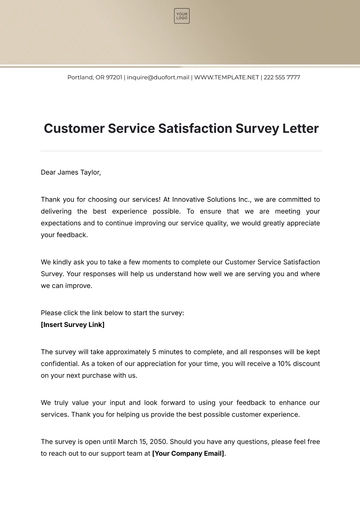 Free Customer Service Satisfaction Survey Letter Template to Edit Online