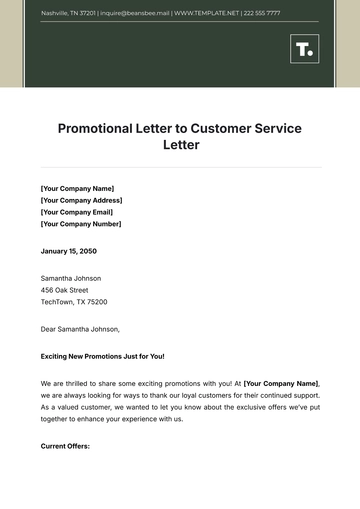 Free Promotional Letter to Customer Service Letter Template to Edit Online