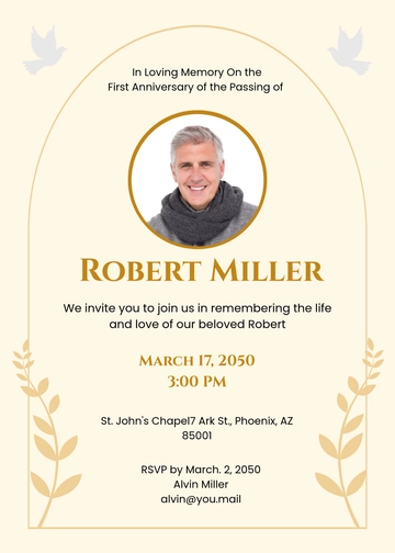 Free Funeral Anniversary Invitation Template to Edit Online