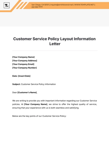 Free Customer Service Policy Layout Information Letter Template to Edit Online
