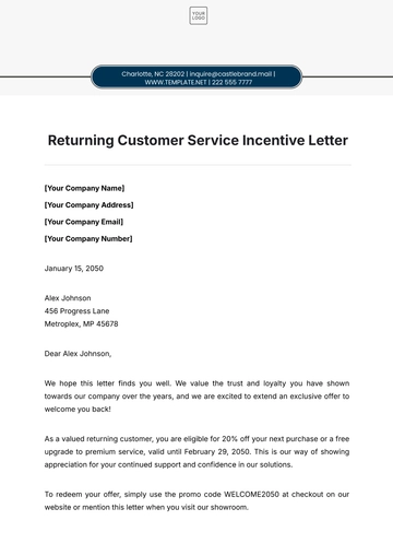 Free Returning Customer Service Incentive Letter Template to Edit Online