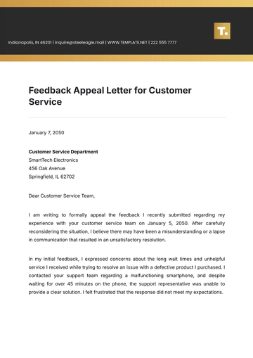 Free Feedback Appeal Letter for Customer Service Template to Edit Online