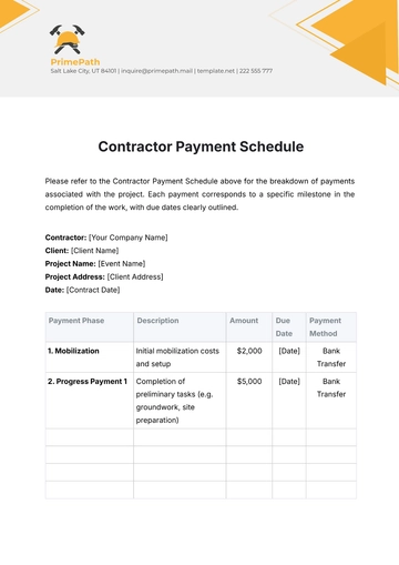 Free Contractor Payment Schedule Template to Edit Online