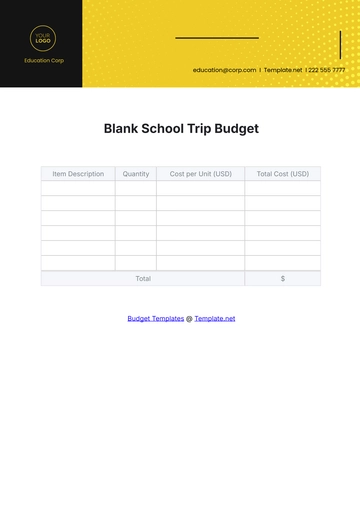 Free Blank School Trip Budget Template to Edit Online