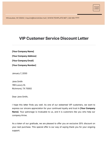 Free VIP Customer Service Discount Letter Template to Edit Online