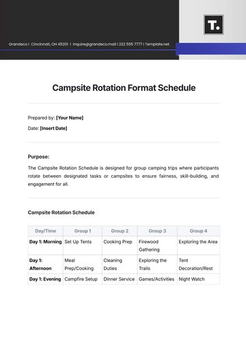 Free Campsite Rotation Format Schedule Template to Edit Online