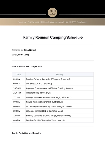 Free Family Reunion Camping Schedule Template to Edit Online