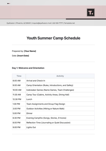 Free Youth Summer Camp Schedule Template to Edit Online
