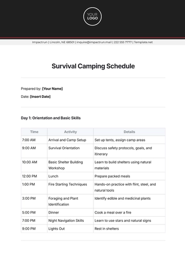 Free Survival Camping Schedule Template to Edit Online