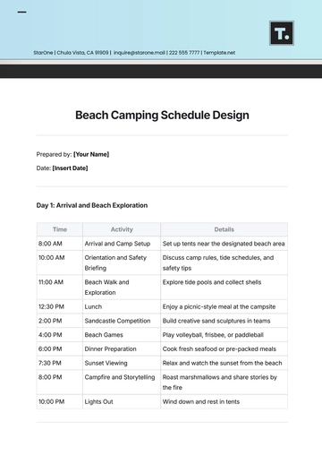 Free Beach Camping Schedule Design Template to Edit Online