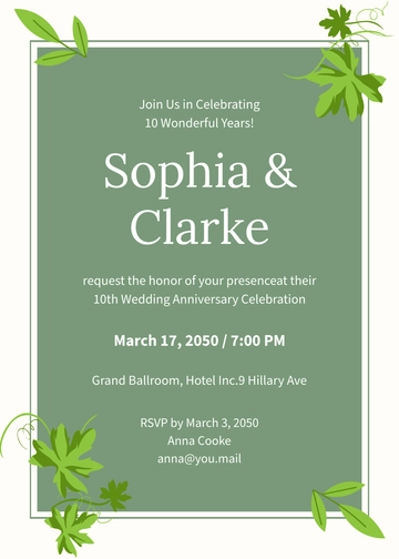 Free Green Leaves Anniversary Invitation Template to Edit Online