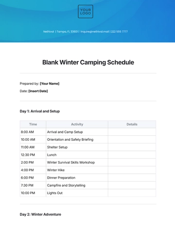 Free Blank Winter Camping Schedule Template to Edit Online