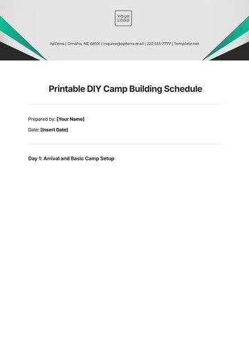 Free Printable DIY Camp Building Schedule Template to Edit Online