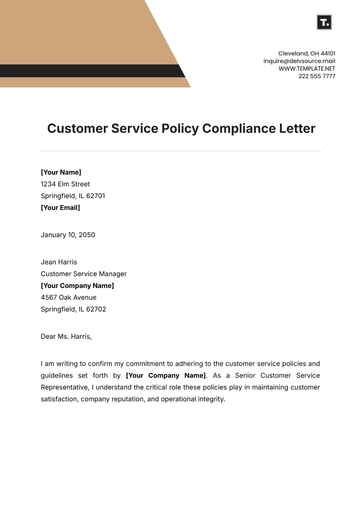 Free Customer Service Policy Compliance Letter Template to Edit Online