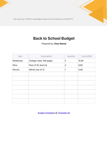 Free Back to School Budget Template to Edit Online