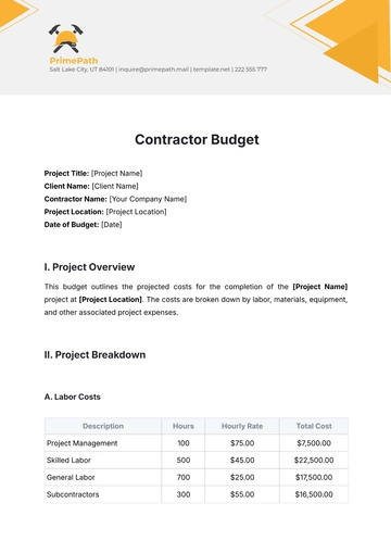 Free Contractor Budget Template to Edit Online