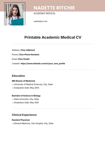 Free Printable Academic Medical CV Template to Edit Online