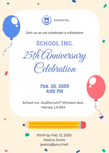 Free School Anniversary Celebration Invitation Template to Edit Online