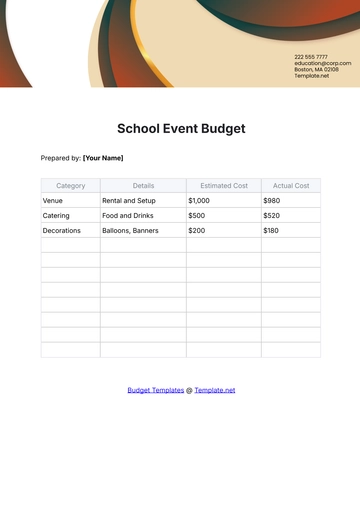 Free School Event Budget Template to Edit Online